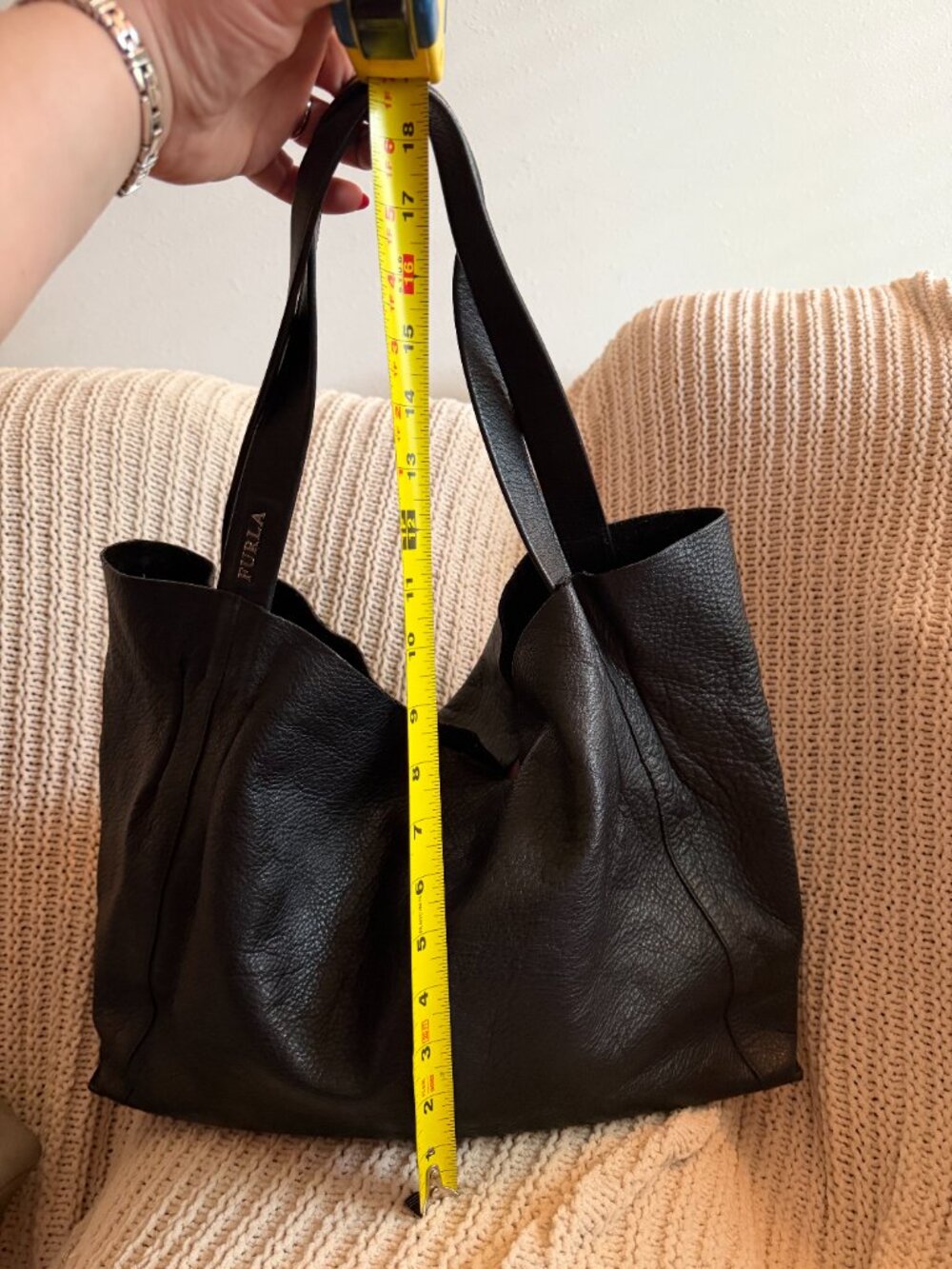 Furla Oversized Slouchy Pebbled Leather Shoulder Tote Black Made in Italy - Picture 8 of 9